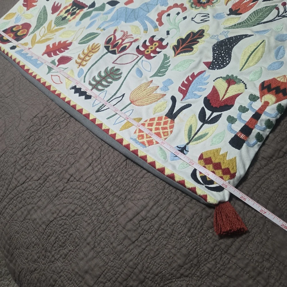 Ikea multicolor embroidered throw pillow cover for rodarv cushion secure tassels